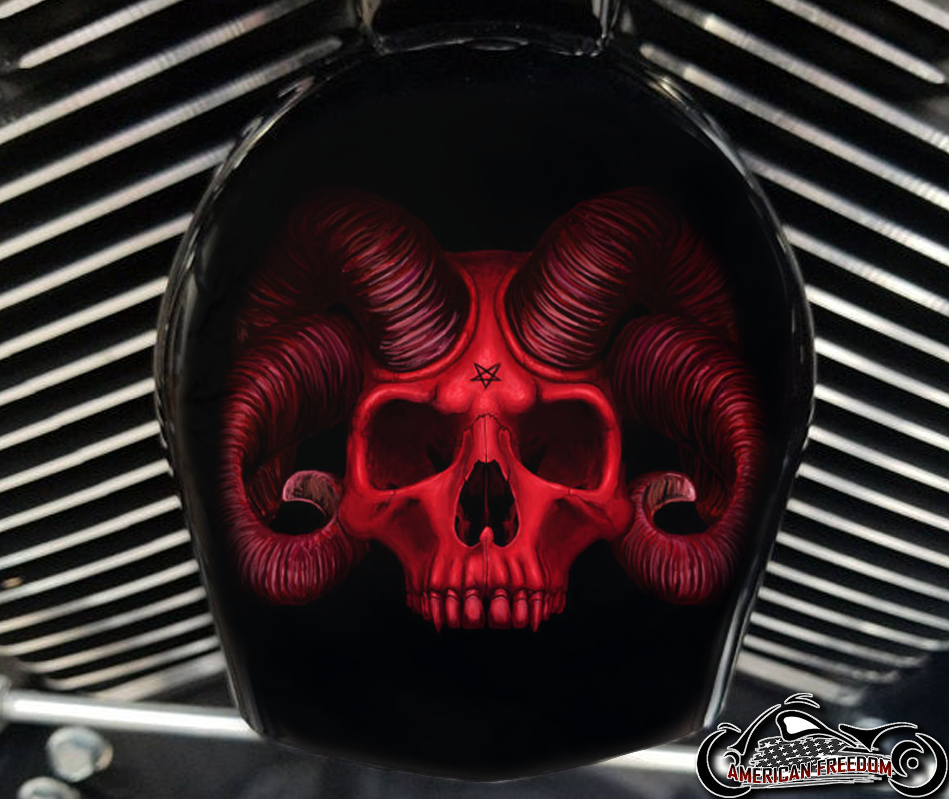 Custom Horn Cover - Red Demon Skull